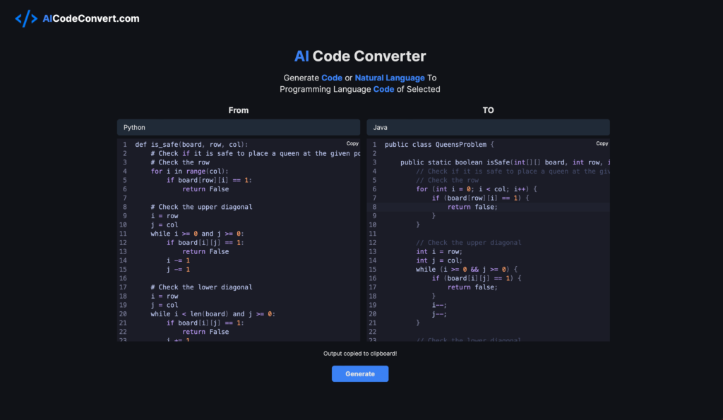AI Code Converter Generate Code or Natural Language To Another